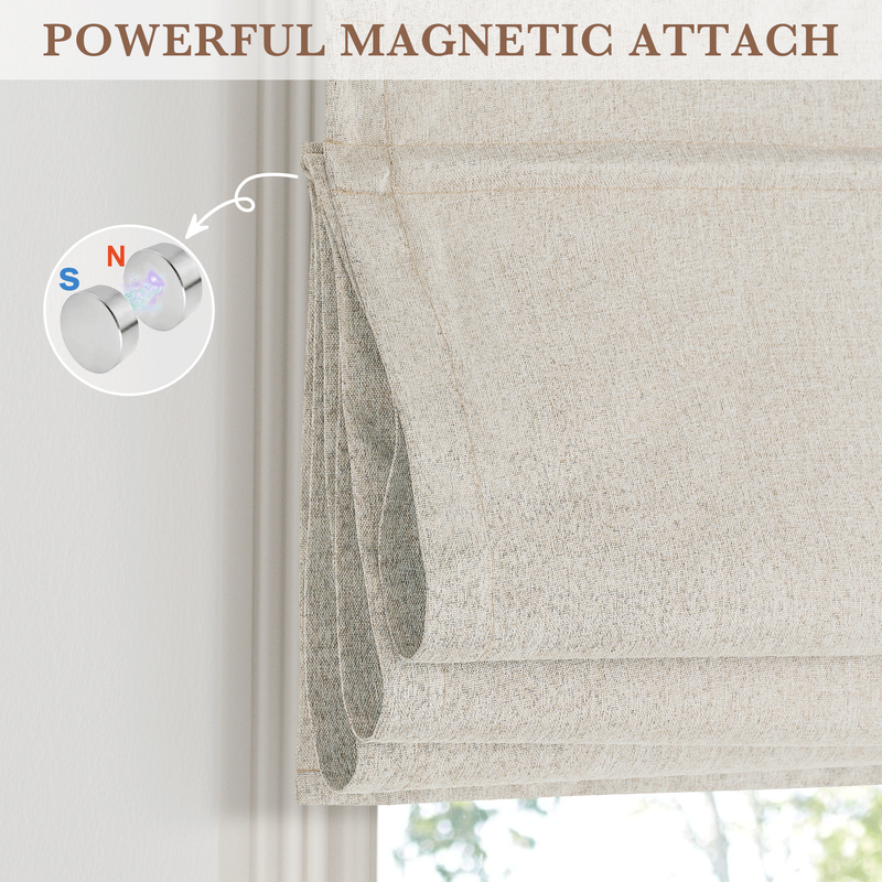NICETOWN No Drill Blinds for Windows, 100% Blackout Roman Shades Linen Texture Privacy Thermal Insulated Door Curtain for Bedroom Living Room, Natural, 24"x64", 1 Panel