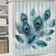 thumbnail image 5 of JRXY Floral Realistic Peacock Feathers Blue Shiny Foliage Square Shower Curtain Multiple Sizes White, 5 of 6
