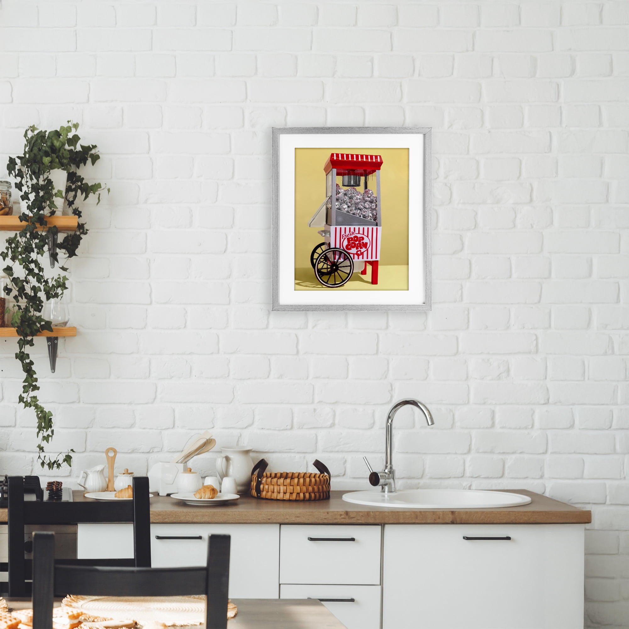 Stupell Industries Disco Popcorn over Yellow Gray Framed Print Under Glass, design by LISH Creative