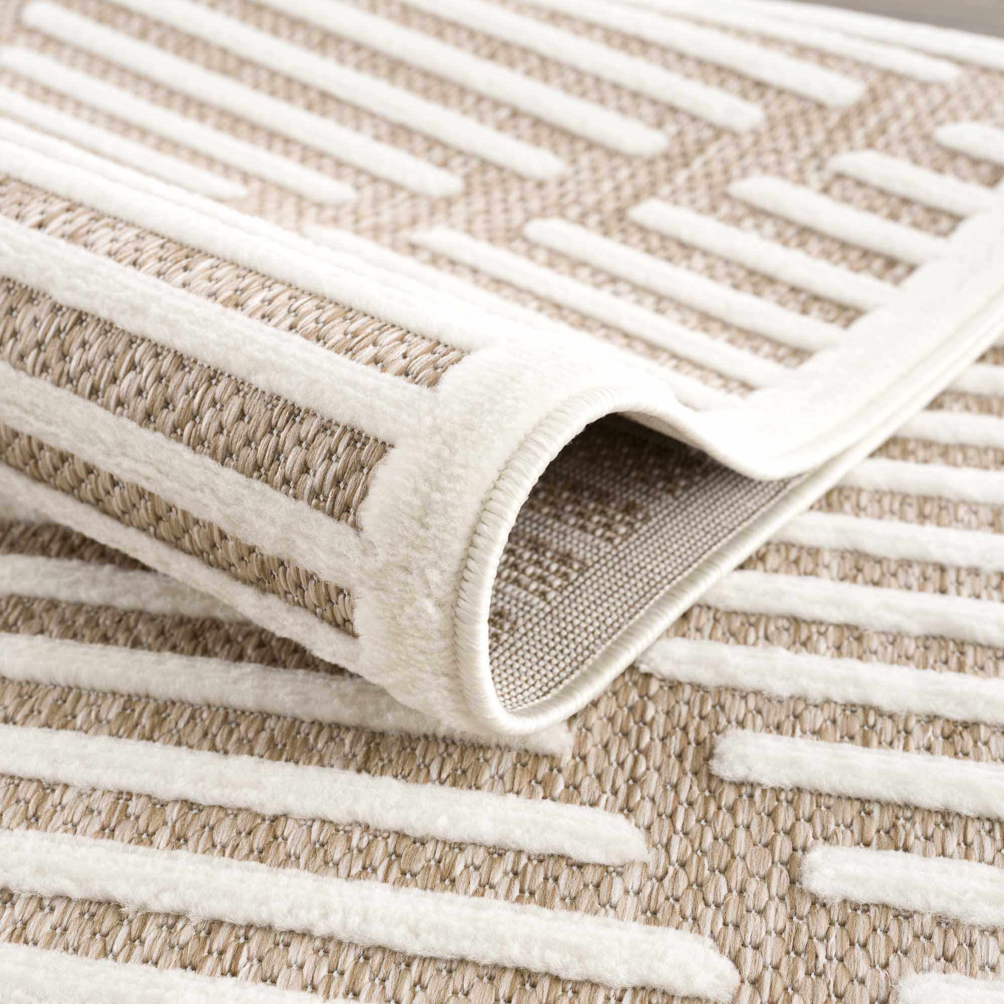 BoutiqueRugs Anah Geometric Indoor Outdoor Rug - Boho High Low Textured Area Rug - Performance Carpet for Porch, Patio, Living Room - High Traffic - Taupe, Beige - 6'7" x 9' (6x9)