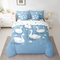 thumbnail image 2 of jejeloiu White Kawaii Goose Bedding Comforter Set 7 Pieces,Cartoon Farm Animal Full Bedding Set,Sountry Flower Floral Fitted Sheet Flat Sheet For Teens,Super Cozy Room Decor Reversible, 2 of 8