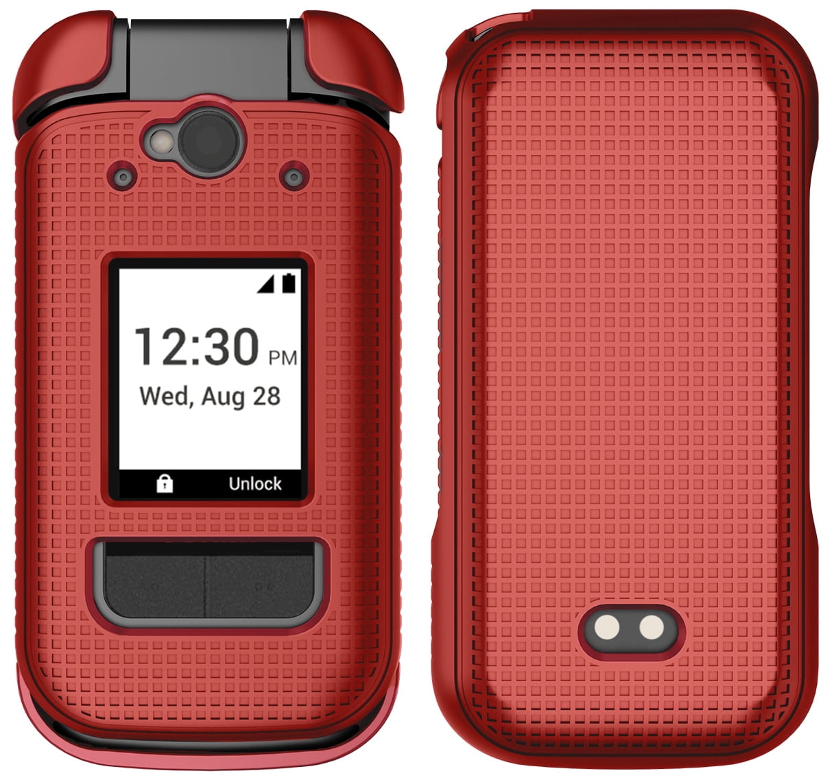 Nakedcellphone Case and Belt Clip Combo for Sonim XP3plus 5G Flip Phone (XP3 Plus X320, 2025), Textured Hard Cover and Holster/Holder - Bold Red