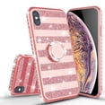 thumbnail image 2 of iPhone Xs / iPhone X Case, Cute Glitter for Girls Women w/Kickstand,Bling Diamond Rhinestone Bumper With Ring Stand Protective Sparkly Pink Apple iPhone X/Xs - Rose Gold Stripe, 2 of 6