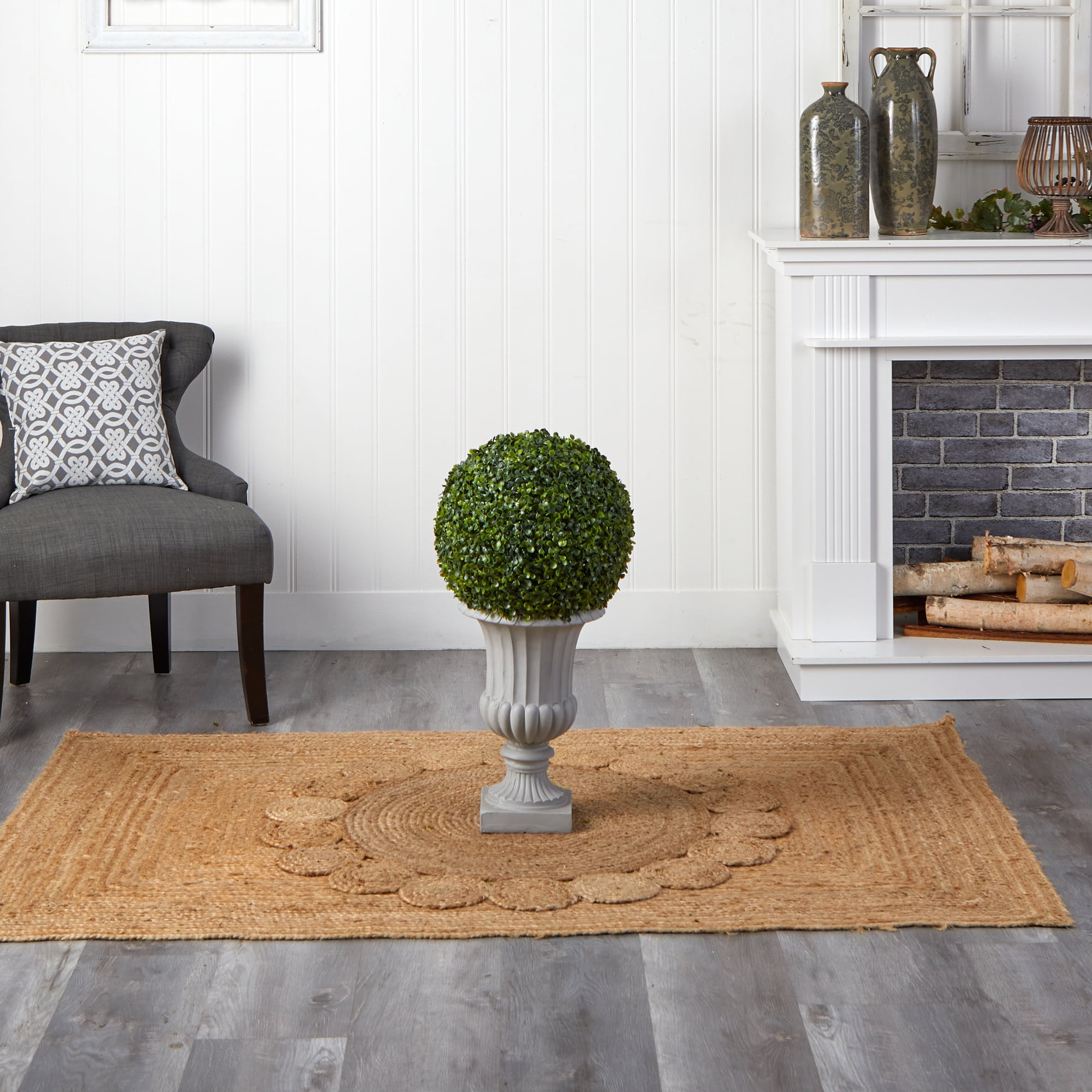 Nearly Natural 2.5 ft. Boxwood Topiary with Urn (Indoor/Outdoor)