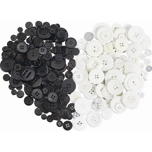 1 Box 300Pcs 2 Colors White Resin Buttons Mixed Black Buttons Assorted Sizes Bulk Small Round Flatback Shape 2 And 4 Hole Button for Shirt Crafts DIY Art Project Beginner Decor Colorful