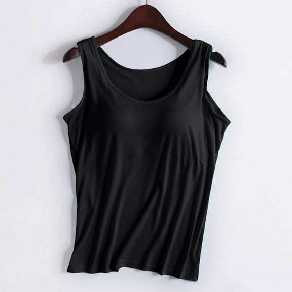 Adeawade Tank Tops For Women Sleeveless Suspender Tank Top With Built In Bra Without Steel Ring Cup Outer Wear Underwear Yoga Sports T Shirt Lovely Clothes Black M