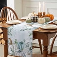 thumbnail image 4 of Fall Table Runner Thanksgiving Teal White Pumpkin Table Runners Floral Sage Green Eucalyptus Leaf Cotton Linen Dresser Scarf Kitchen Dining Table Decor for Fall Holiday Party Decor 13x72 Inch, 4 of 9