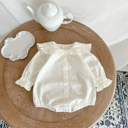 

DanceeMangoo New Baby Long Sleeve Bodysuit Autumn Infant Girl Lapel Bottoming Clothes Solid Newborn Toddler Cotton Comfortable Jumpsuit