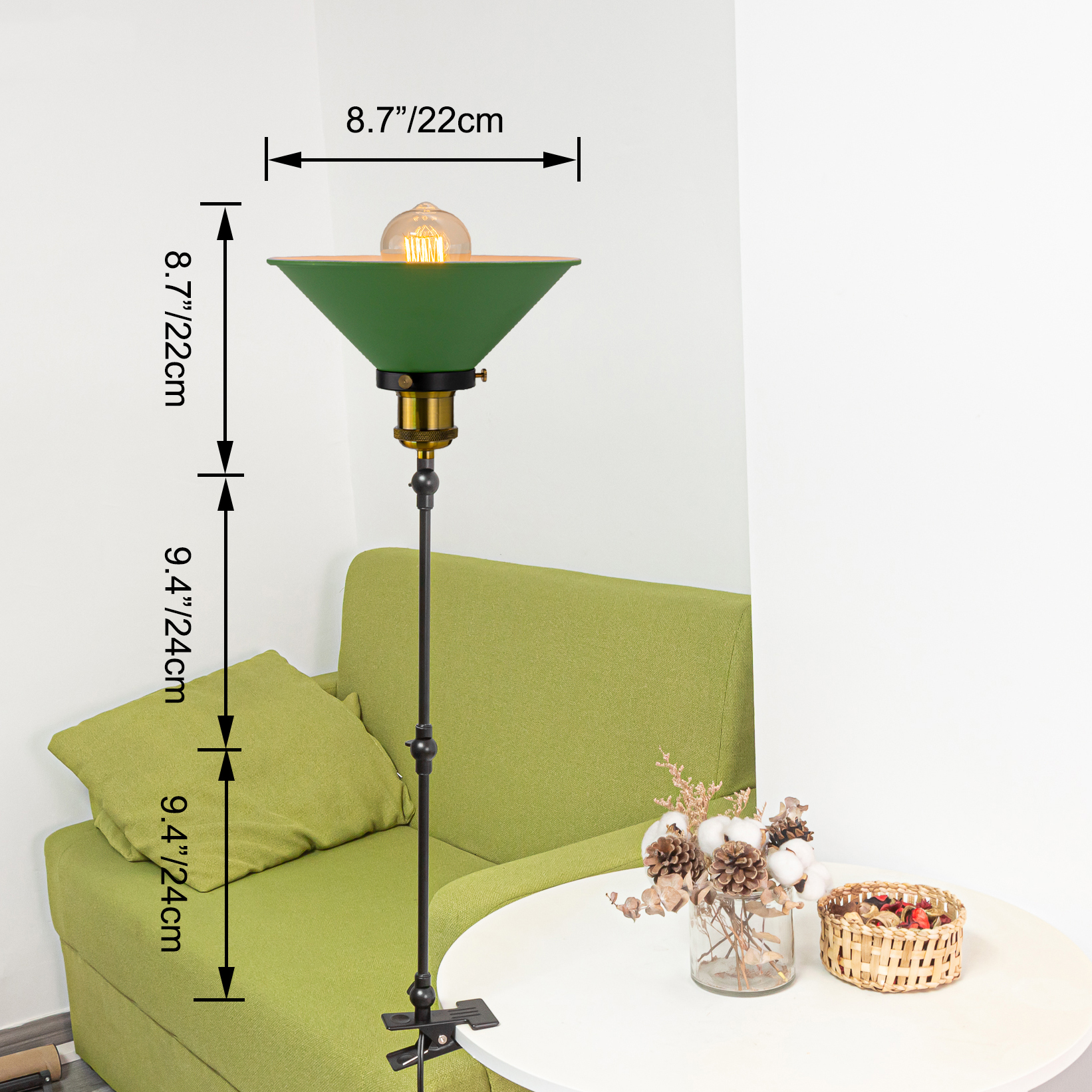 Kiven Plug-in Modern Clip-on Desk Lamp with Remote Control, 1-Light Nightstand Lamp with Flexible Arm, 8.2FT Plug in Cord, Decorative Clamp Lamp for Office Home Bookshelf Bedside Green Finish