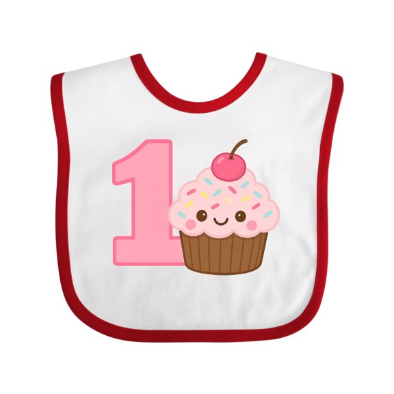 Inktastic 1st Birthday Cupcake in Pink Girls Baby Bib