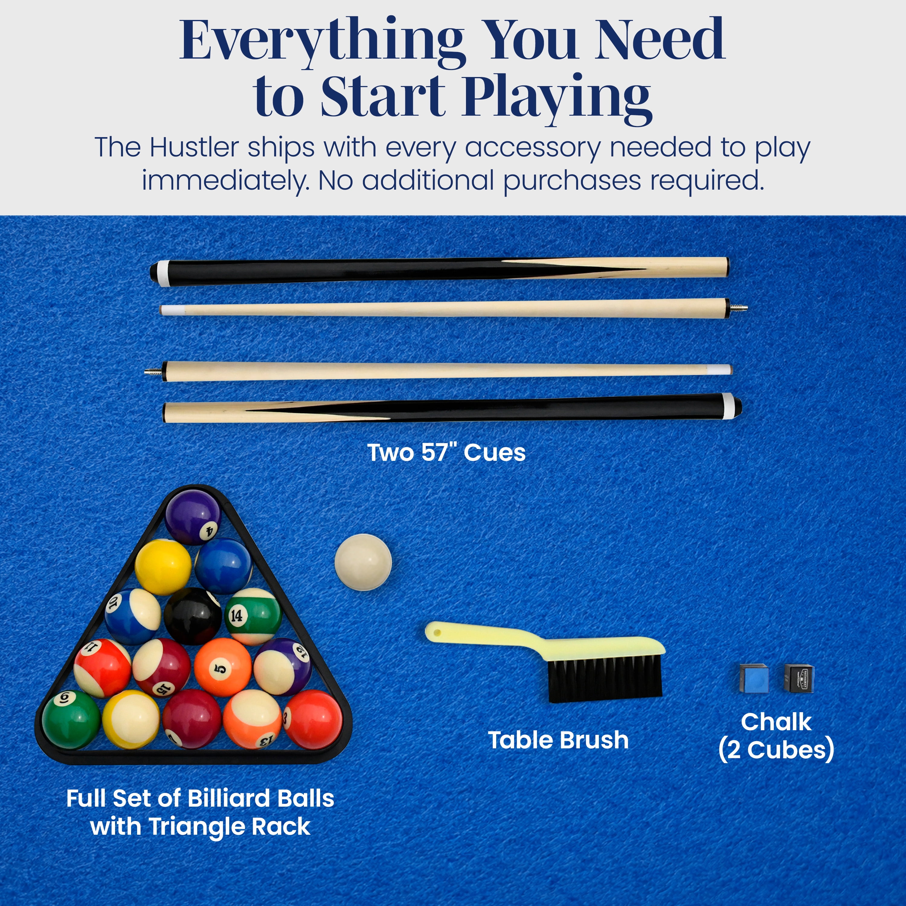 Hathaway Hustler 8ft Pool Table for Game Room – Billiard Table with Poly-Coated Playfield, Ball Return System, Leg Levelers – Includes Cues, Pool Balls, Chalk, Triangle, Brush – Black & Blue