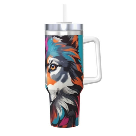 

Lukts Tie-Dye Wolf Head for 40OZ Ice Cup with Handle Stainless Steel Vacuum Insulated Cup Suitable for Indoor and Outdoor Activities