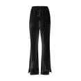 thumbnail image 4 of FRSASU Womens Velvet Wide Leg Pants Solid Casual Elastic Waist Straight Leg Stretchy Loose Long Pants with Pockets Black, 4 of 9
