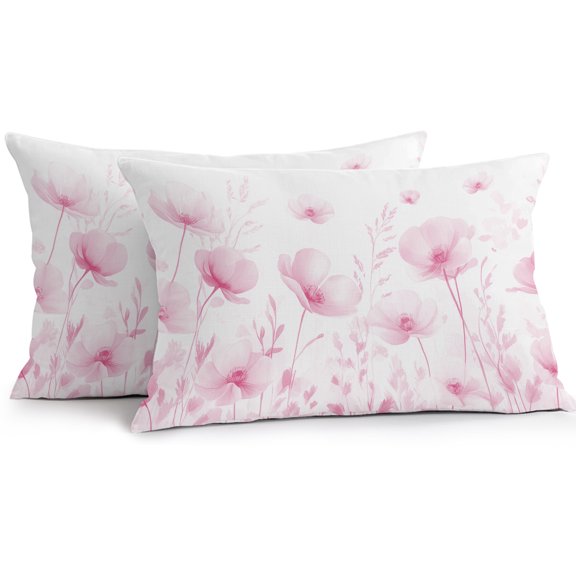 Pink Spring Floral Outdoor Pillow Covers, Waterproof Decorative Throw Pillowcases Set of 2, Summer Botanical Watercolor Vintage Couch Cushion Cases with Zipper for Outside Patio Garden Sofa 20"x12"
