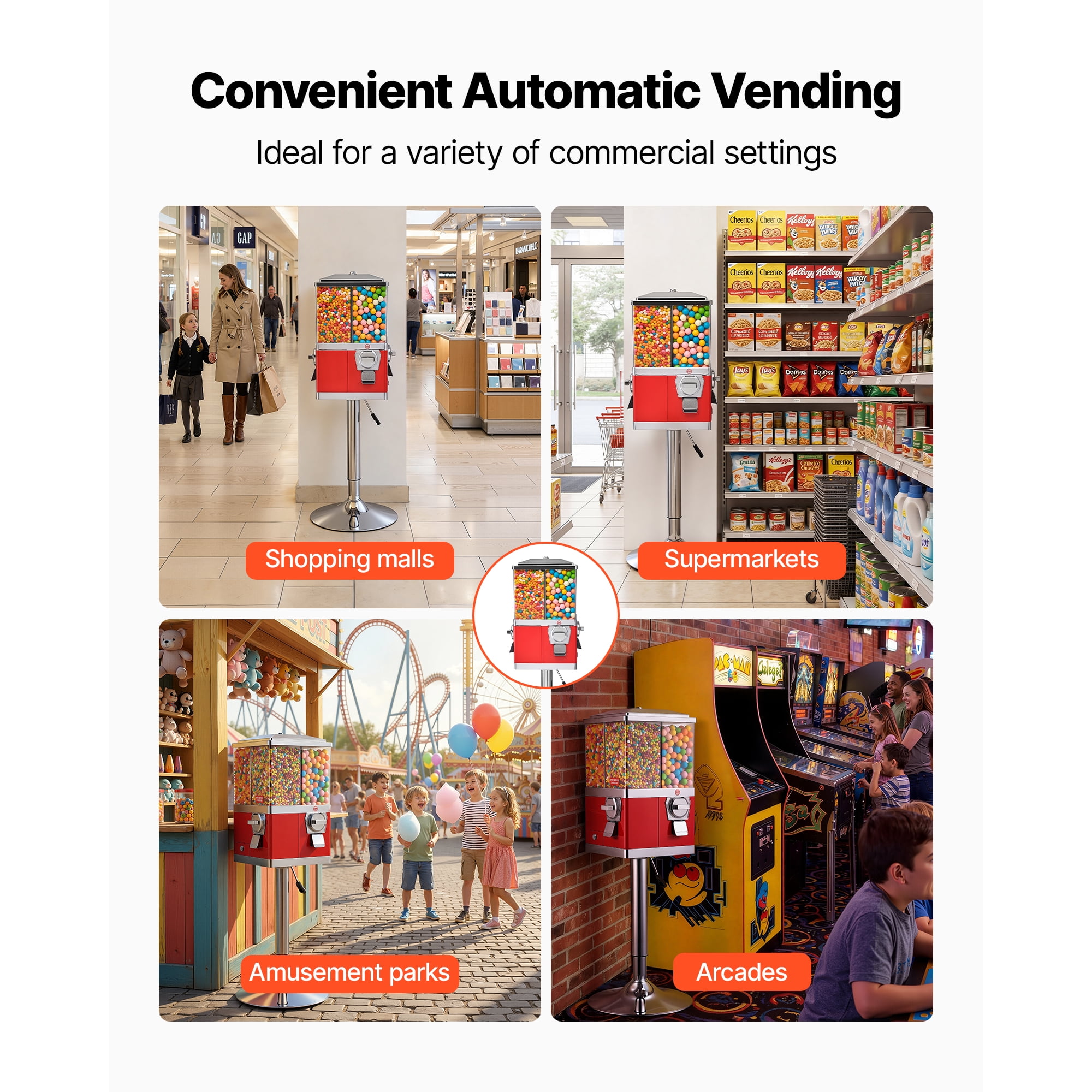KFFKFF Four-Compartment Candy Vending Machine with Adjustable Stand, Gumball and Candy Dispenser for Shops, Arcades, and Family Events