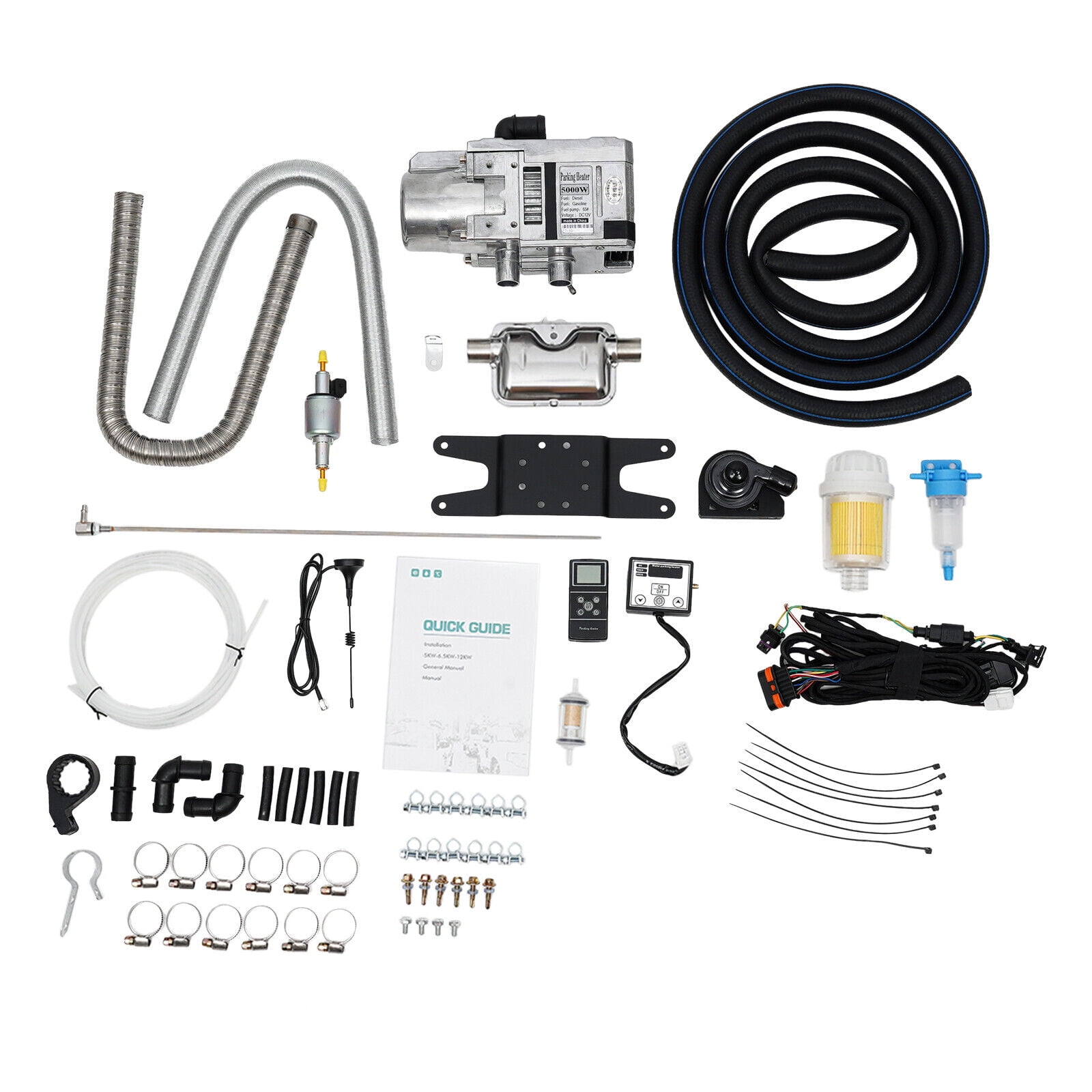 Silver Aluminum Alloy Diesel Water Heater Kit 5000W 12V For RV Cars Heat Conduction Coolant Heating