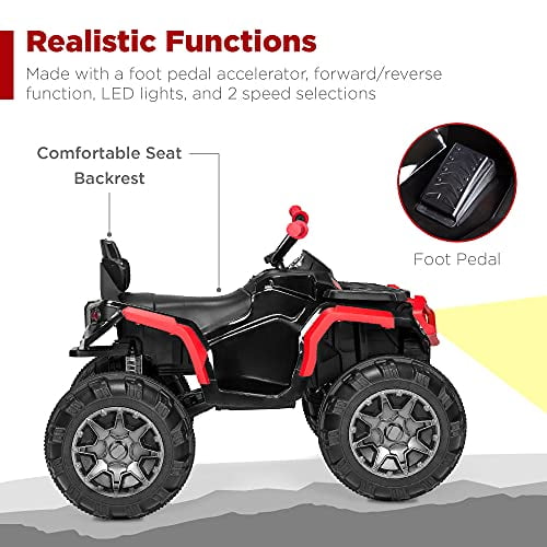 Best Choice Products 12V Kids Ride-On Electric ATV, 4-Wheeler Quad Car Toy w/ Bluetooth Audio, 3.7mph Max Speed, Treaded Tires, LED Headlights, Radio - Red - 3