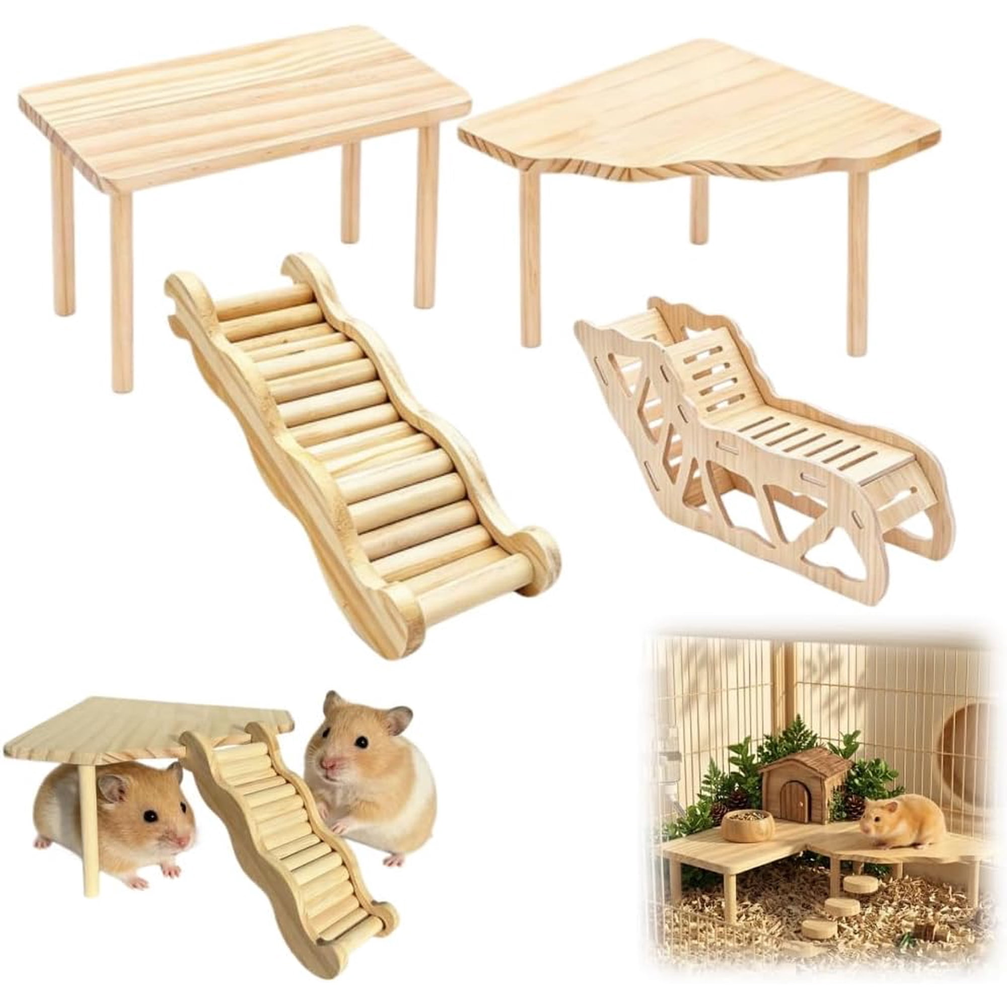 Hamster Platform Set, Wooden Hamster Playground, Modular Cage Platforms,Playground Rectangular Fan Shaped Stand Cage Accessories for Hamsters Playing(RL)