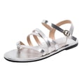 thumbnail image 6 of Rokment Womens Fisherman Flat Flip Flops Sandals Stylish Casual Leather Ankle Strap Strappy Low Heel Walking Dress Sandals Beach Summer Footwear Silver Size 6, 6 of 7