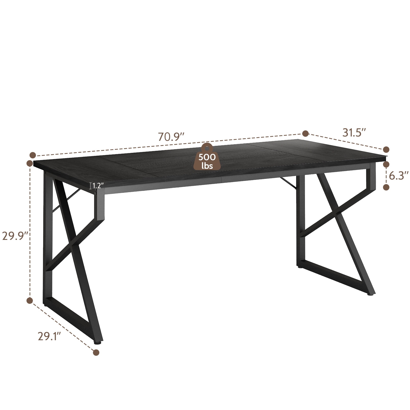 Vividwood 70.9-Inch Executive Desk, Heavy Duty Industrial Home Office Desk, Modern Large Computer Desk for Home Office, 500 lbs Capacity