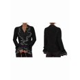thumbnail image 2 of 2025 Spring and Autumn Women'S Solid Color Casual Ruffled Trumpet Sleeve Shirt Tops Black XXL, 2 of 6
