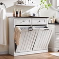 thumbnail image 3 of SinCiDo Kitchen Double Tilt Out Trash Can Cabinet, 20 Gallon Farmhouse Wooden Trash Garbage Can with Drawer, 3 of 7