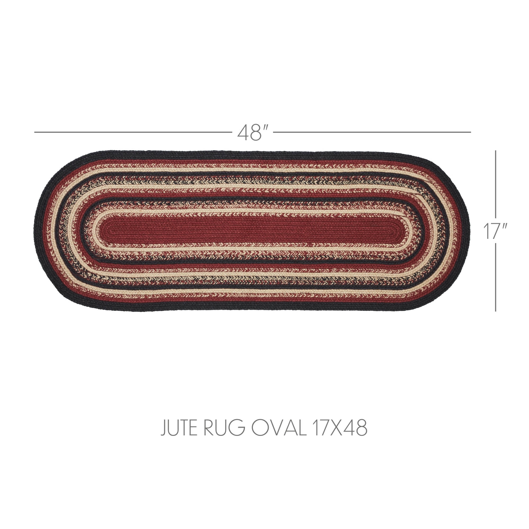 VHC Brands Jute Rug 17x48 w/Pad, Jute Area Rug, Accent Rug, Floor Decor, Braided, Connell Collection, Oval 17x48, Country Black