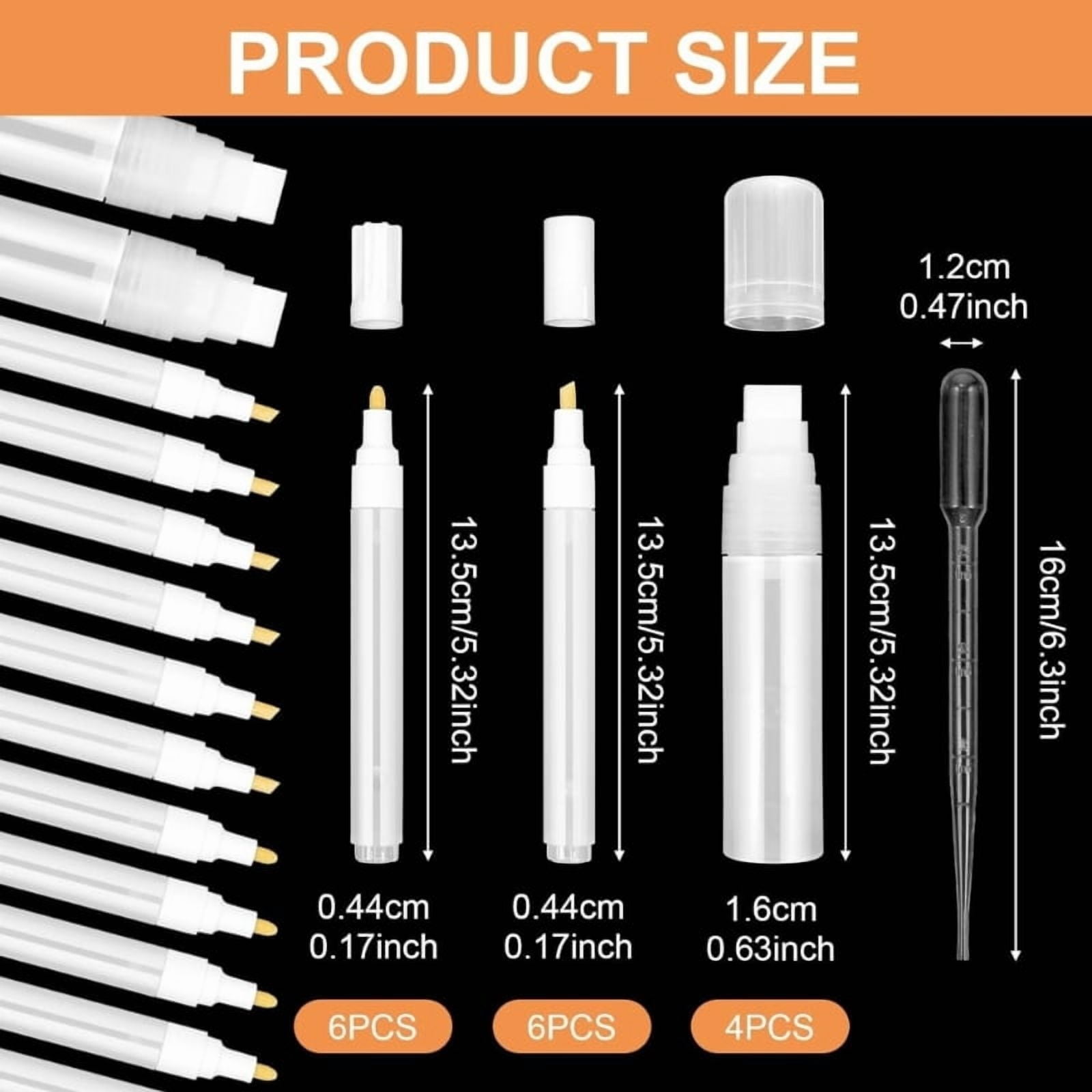 16Pcs Plastic Empty Marker Pen With 3 Droppers Refillable Empty Acrylic Paint Pen For Painting Doodling Handmade Craft
