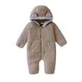 thumbnail image 3 of PureCasa Bear Outfit Suit for Girls Boys 3-18 Months Solid Color Warm Fleece Long Sleeve Winter Clothes Hooded Romper Snowsuit, 3 of 10