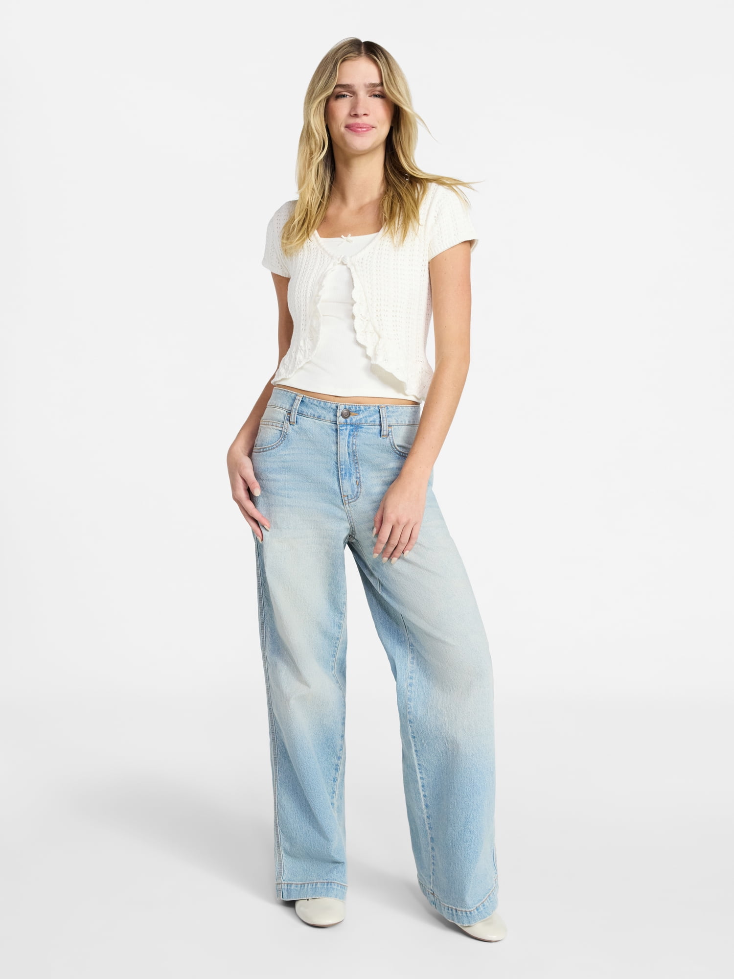No Boundaries Mid-Rise Baggy Wide Leg Jeans, 31" Inseam, Women's 00-18