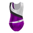 thumbnail image 4 of YIZYIF Kids Girls Metallic Ballet Dance Leotard Sparkle Rhinestones Sleeveless One Piece Gymnastics Unitard Purple 14, 4 of 5