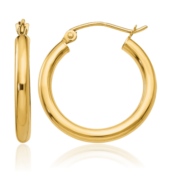10K Solid Yellow Gold 2.5mm Tube Round Medium Hoop Earrings
