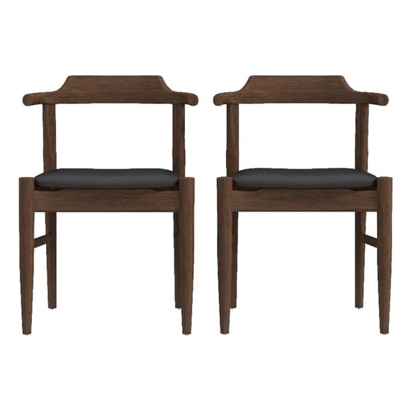 Pommern Mid-Century Modern Faux Leather Dining Chair in Black (Set of 2)