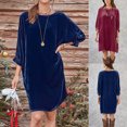thumbnail image 1 of Gspmoly Robes Décontractées pour Femmes, Mode Femmes Robe Décontractée Unie à Col Rond à Manches Longues Mini Robe Robes de Cocktail Offres Hebdomadaires, 1 of 7