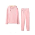 thumbnail image 1 of LUXUR Ladies Solid Color Two Piece Outfit Fleece Fuzzy Sports Hooded Sweatshirts And Sweatpants Pink S, 1 of 3