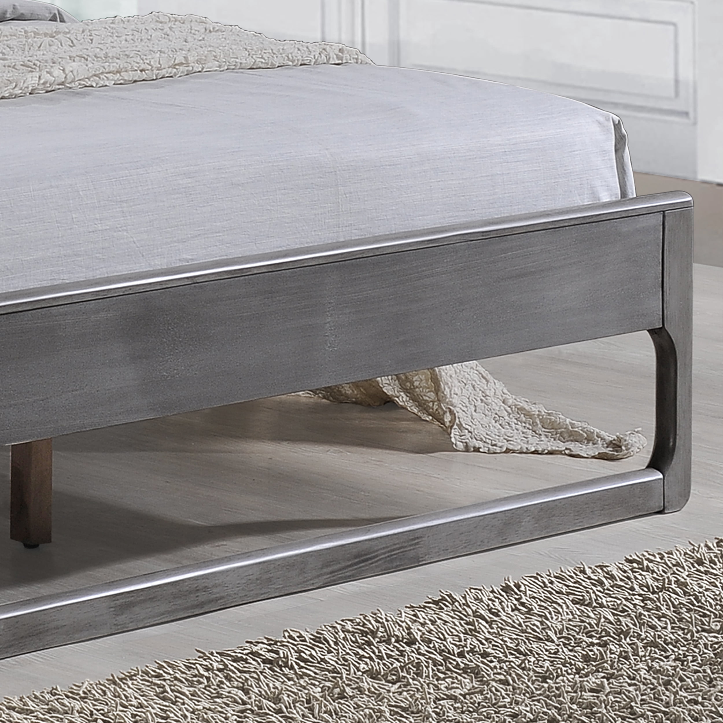 Noble House Amiyah Transitional Wooden Queen Platform Bed, Rustic Gray