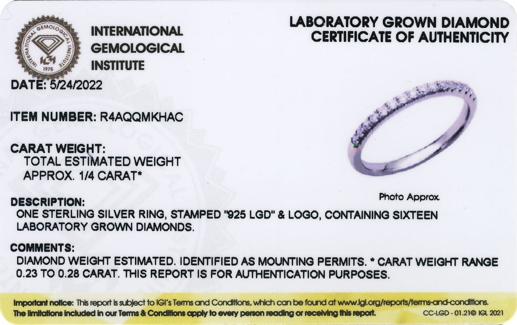 Forever Facets 1/4 CT TW Lab Grown Diamond Sterling Silver Wedding Band Ring, Adult Female