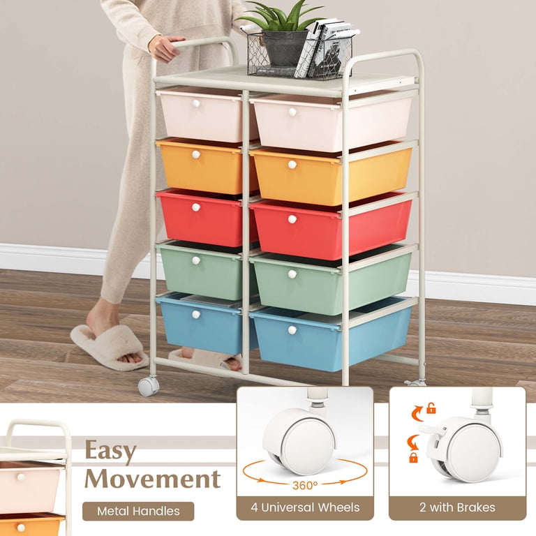 Costway 10-Drawer Storage Cart Macaron Multi-Color photo 6