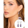 thumbnail image 3 of FOCALOOK Birthstone Dangle Hoop Earrings for Women Sterling Silver Square Cubic Zirconia June Purple Alexandrite Leverback Huggie Drop Earrings Birthday Mothers Day Jewelry Gift, 3 of 10