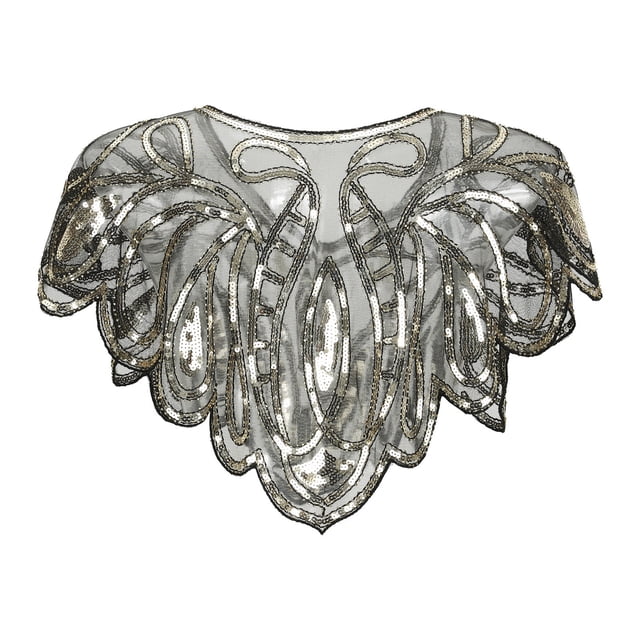 Capa de noche con chal, pedrería y lentejuelas estilo años 20 para mujer - Bolero flapper para fiestas y ocasiones formales