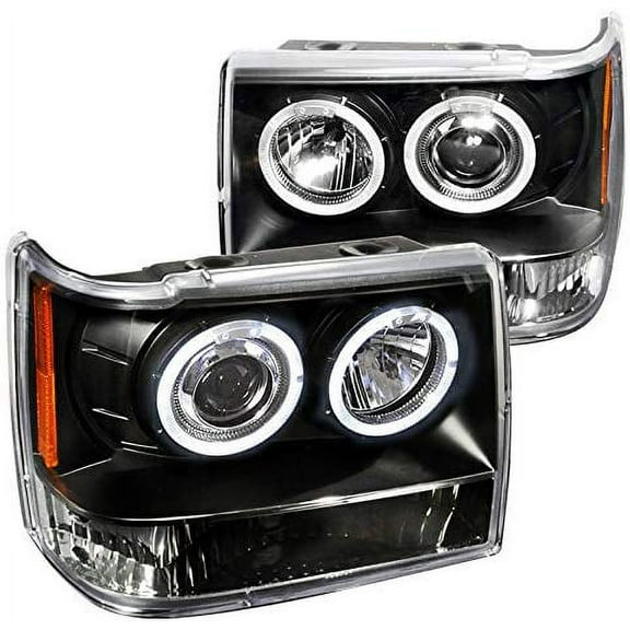 Halo Projector Headlight In Black Housing Clear Lens Made For And Compatible With 1993 - 1996 Jeep Grand Cherokee 93 94 95 96