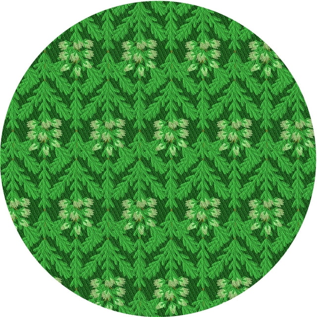 Ahgly Tapis Rond Lavable en Machine Intérieur Transitionnel Vert, 5 Pieds Rond