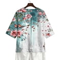 thumbnail image 5 of Linen Blouses for Women Summer V Neck 3/4 Sleeve T Shirts Vintage Floral Print Blouse Button up Tops Dressy Casual Vacation Outfits, 5 of 7