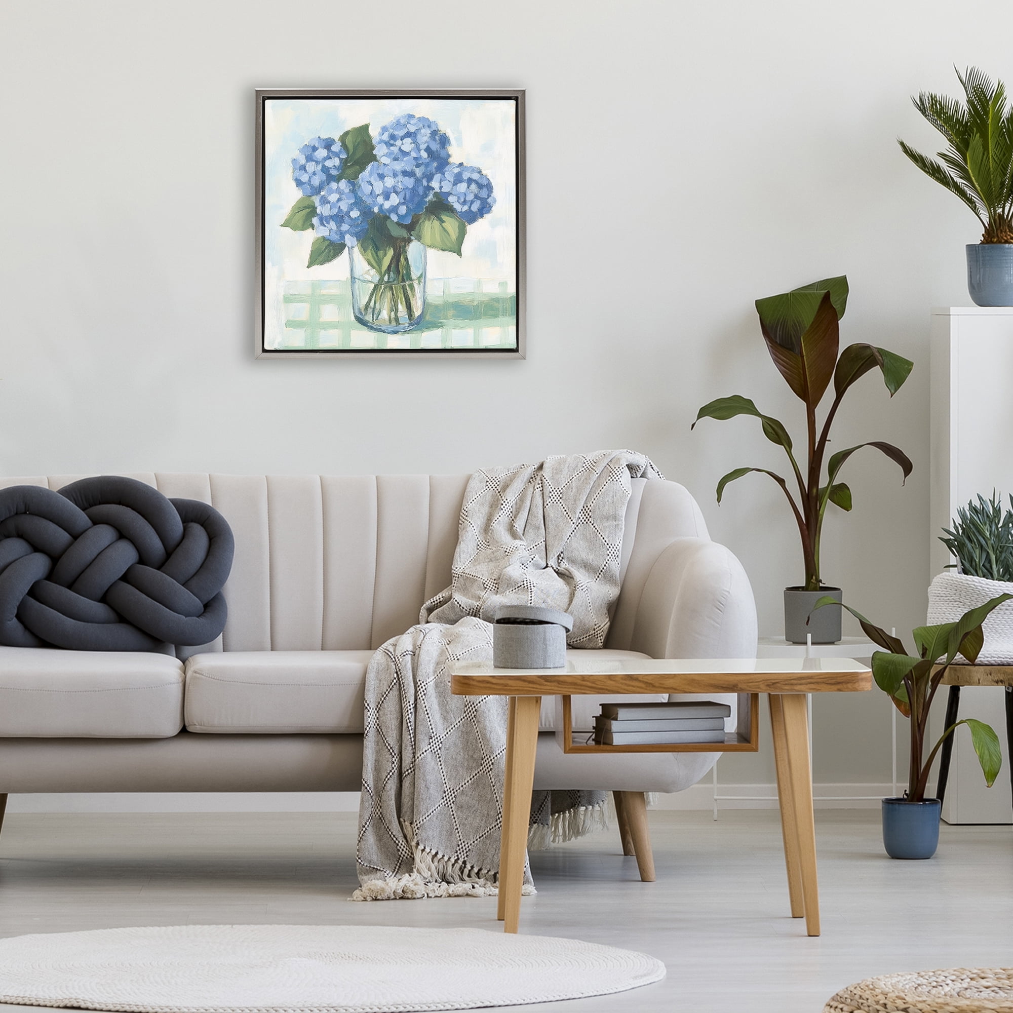 Stupell Industries Quaint Picnic Hydrangeas Gray Framed Floater Canvas Wall Art, design by Petal Prints Design