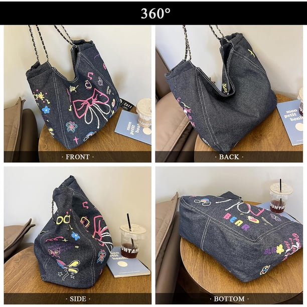 Denim Tote Bag, Y2K Purses for Women Aesthetic Tote Bag Denim