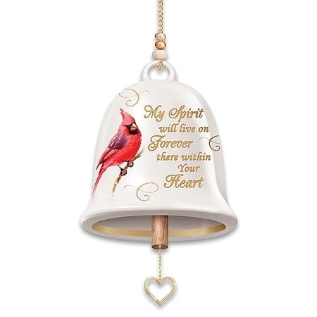 The Bradford Exchange Heavenly Messenger Keepsake Cardinal Bereavement Bell Wind Chime Hand-crafted Heirloom Porcelain Hand-Glazed in Ivory with 22k Gold Accent 4-inches