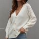thumbnail image 4 of ICHUANYI Liquidación Mujeres Casual Sólido Tejer Botones Ahuecar Manga Larga V-Cuello Suéteres Tops ICHUANYI WER202308231882, 4 of 8