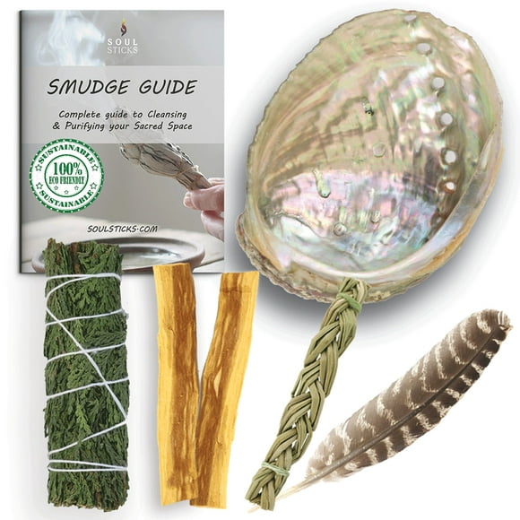 Ancientveda Sage Smudge Kit | USDA Organic Cedar Sage, Sweetgrass, & Palo Santo Stick(s) Smudging Kit for Meditation, Yoga, Reiki, Home Cleansing, & Aromatherapy (Healer's Kit, Cedar Sage)