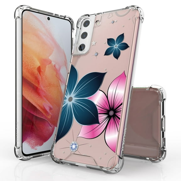 ANJ  Hybrid Slim Hard Back Cover Case Flexible Bumper for Samsung Galaxy S21 Plus - Mystic Flowers