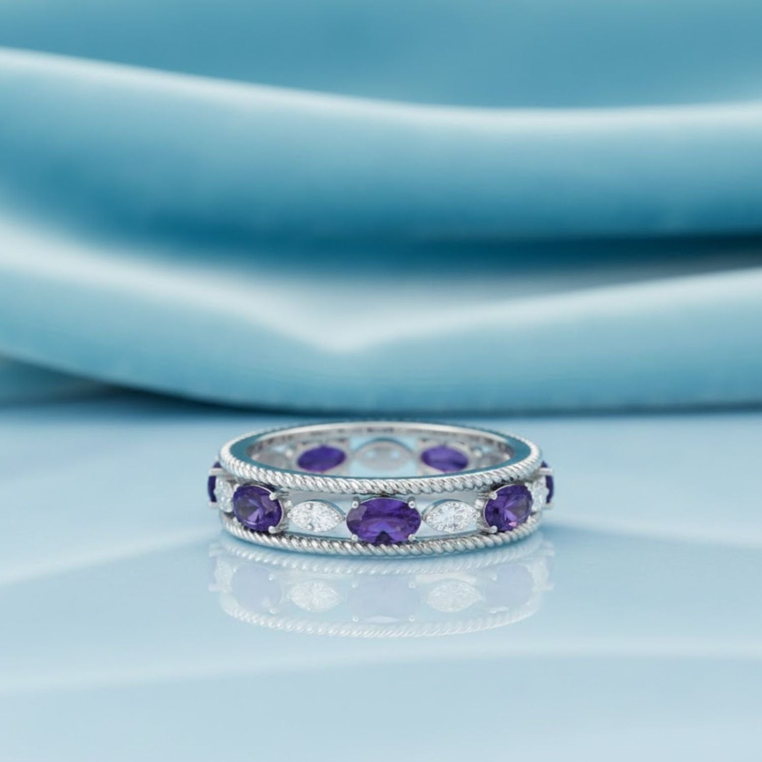 0.35ct Oval Eternity Amethyst Engagement Ring with CZ Halo 925 Sterling Silver Promise Ring for Women | Wedding, Engagement Bridal Rings | Mothers Day Gift